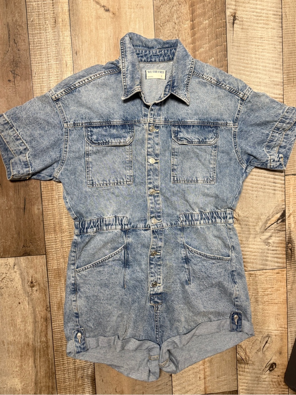 Free People Denim Romper Short-Sleeve - Light Blue